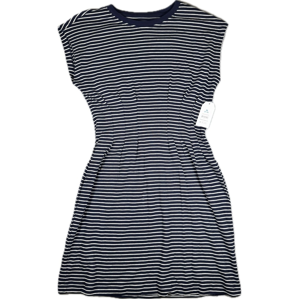 NWT Time and Tru T-Shirt Dress Womens M 8-10 Blue White Striped Cinched Waist